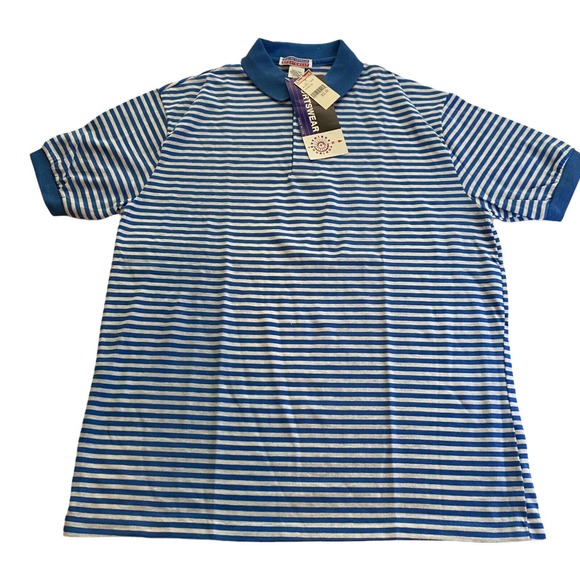 Vintage Boston Harbour Sportswear Polo Striped Blue & White Size XL NOS - Picture 1 of 9